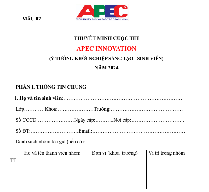 Hồ sơ thuyết minh ý tưởng khởi nghiệp